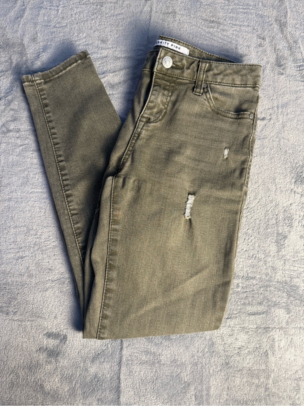 Fashion Nova Women's Distressed Skinny Ankle Jeans in Olive Green 26